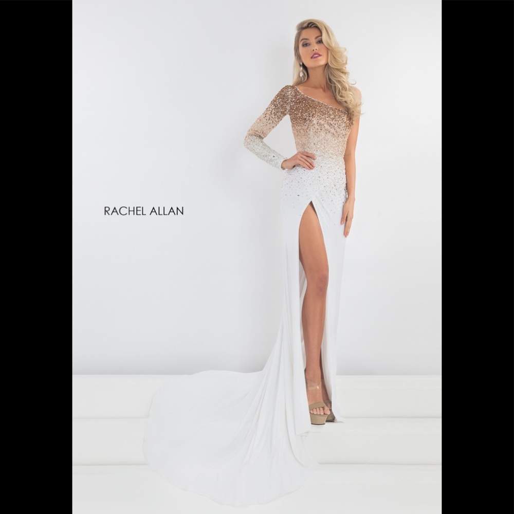 NWT white one shoulder prom or pageant gown.